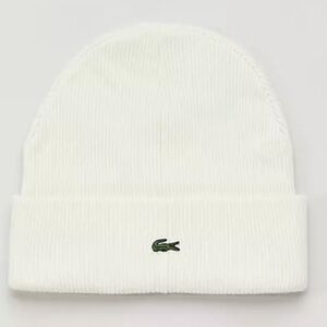 LACOSTE MEN & WOMEN LOGO BEANIE CUFFED HAT SKULL CAP 100% WOOL ONE SIZE NWOT